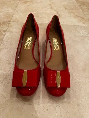 Beautiful shiny red low heels